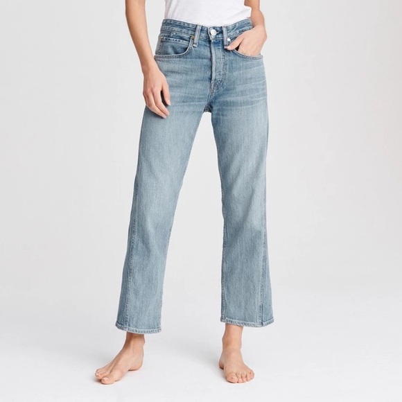 rag & bone maya high rise ankle straight jeans light wash raw hem - Picture 1 of 11